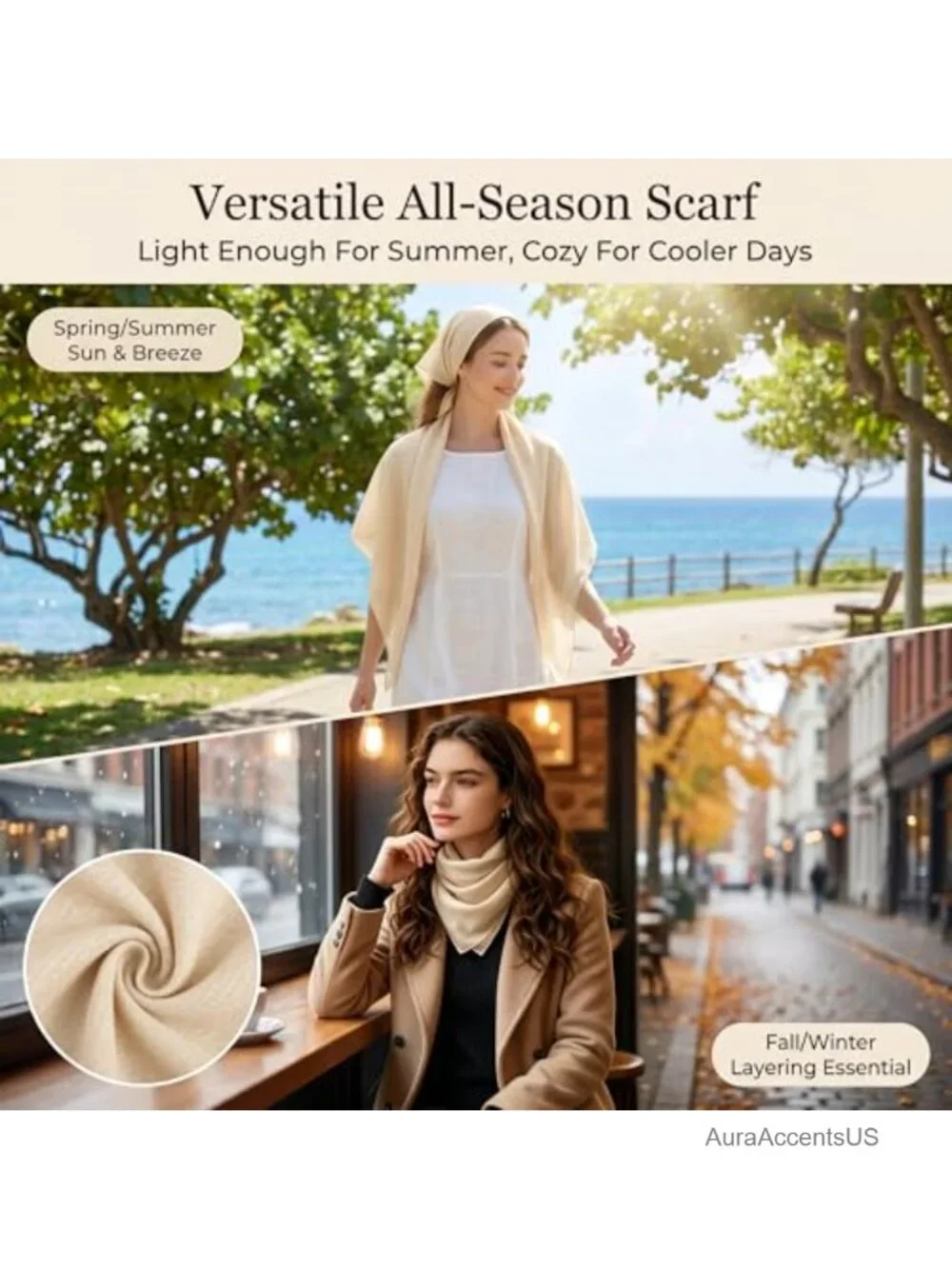 Cotton Blend Linen-Look Square Shawl Wrap - Lightweight Oversized Scarf for